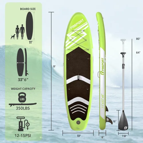 Vista 65 de FBSPORT Tabla de remo de pie prémium de 11 pies, tabla de yoga con accesorios de SUP y bolsa de transporte, amplia posición, control de surf