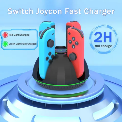 Vista 4 de Cargador de controlador de interruptor para Nintendo Switch Joy Con, estación de carga para 4 controladores Nintendo Joycons con indicación LED