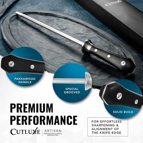 Vista 7 de Cutluxe Varilla de Afilar, Varilla Afiladora de Cuchillos – Acero de Afilado de 10" – Diseño de Mango Ergonómico, Regalos de Parrilla para Hombres