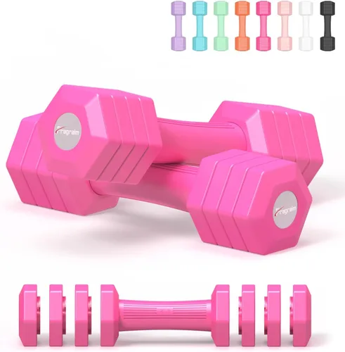 Vista 16 de Juego de mancuernas ajustables, juego de pesas de mano 4 en 1 para mujeres y hombres, un par de mancuernas de 10 libras cada uno de 2 libras, 3