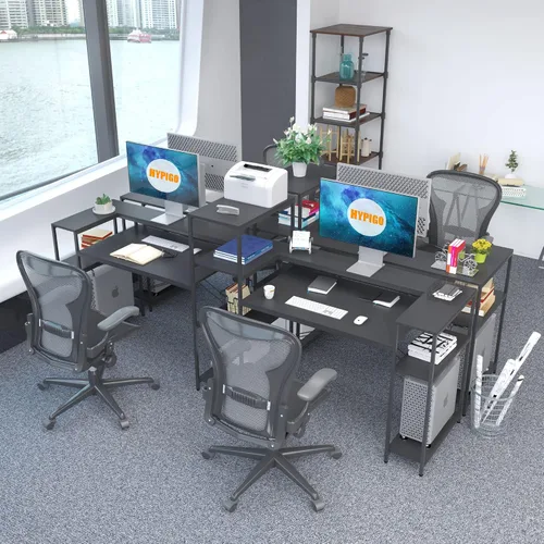 Vista 7 de HYPIGO - Escritorio para computadora para dos personas con estantes