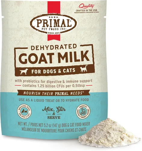 Primal Goat Milk Powder para Perros y Gatos, Complemento Alimenticio Estable en Estante con Probióticos para la Digestión, Hidratación y Apoyo