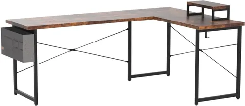 Vista 5 de ODK L Shaped Desk, 66" Computer Corner Desk, Gaming Desk, Home Office Writing Desk with Monitor Shelf, Space-Saving Workstation Desk, Modern Simple