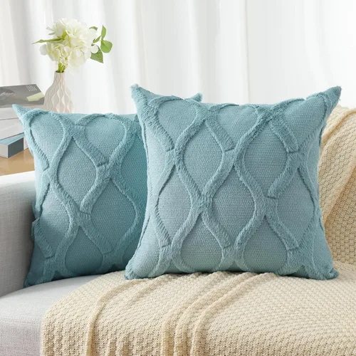 decorUhome - Juego de 2 fundas de cojín decorativas para primavera de 16 x 16 pulgadas, fundas de almohada afelpadas de lana y piel sintética suave