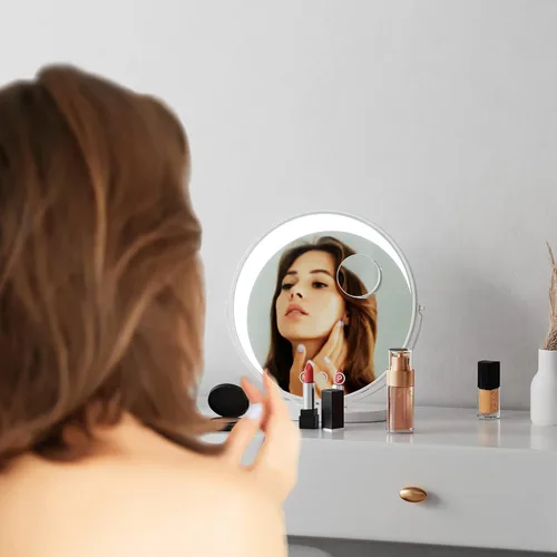 Vista 2 de RICHTOP Espejo de tocador grande con luces, control de pantalla táctil, espejo de maquillaje iluminado con salida USB, rotación de 360 grados