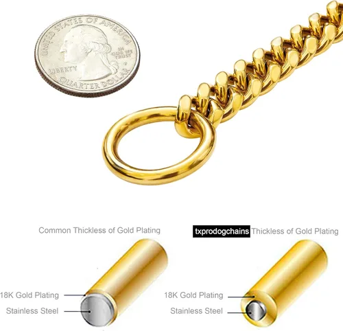 Vista 3 de txprodogchains Collar de Cadena de Oro para Perro de 18K, Cadena de Eslabones Cubanos de 10MM, Cadena de Metal de Acero Inoxidable, Collar