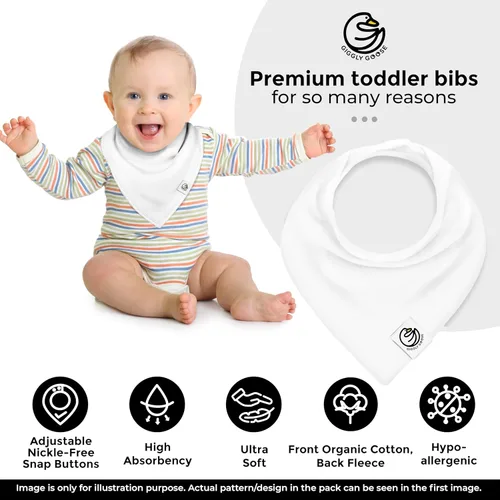 Vista 3 de Organic Cotton Baby Drool Bibs (3-Pack) Thick 345 GSM, Soft & Absorbent, Teething Bibs for Boys and Girls