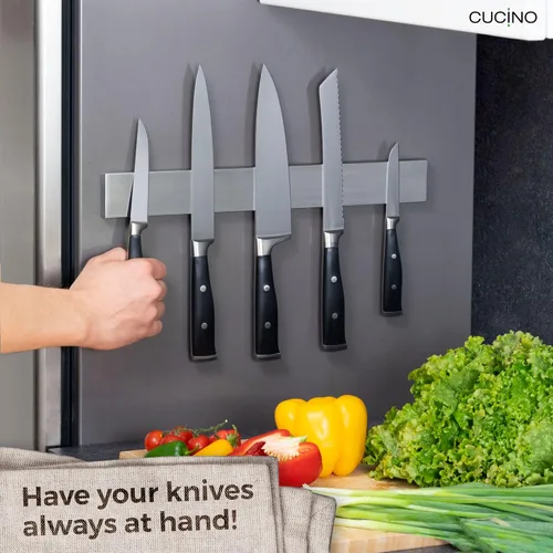 Vista 2 de Cucino Tira magnética para cuchillos para refrigerador, soporte magnético de acero para cuchillos para refrigerador