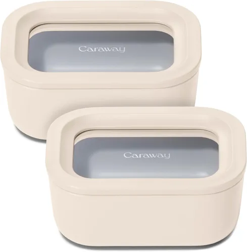 Vista 28 de Caraway Set de 2 piezas de recipientes de vidrio para almacenamiento de alimentos - (2) recipientes de vidrio de 1.75 tazas - Vidrio recubierto