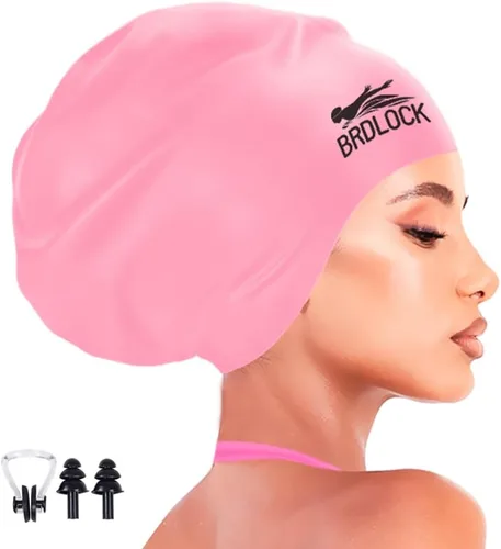 Vista 21 de Gorro de natación extra grande para cabello largo y trenzas, gorro de natación para mujer, rastas gruesas y rizadas, gorras de natación de silicona
