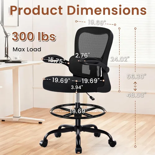 Vista 2 de AreShark Silla de Oficina para Dibujo - Silla de Oficina Alta Ergonómica con Reposapiés Ajustable - Silla de Escritorio de Altura de Barra Ajustable