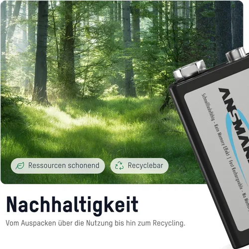Vista 3 de Ansmann Baterías recargables de 9 V 300 mAh precargadas de baja autodescarga NiMH batería de 9 voltios Batería de 9 V (paquete de 2)