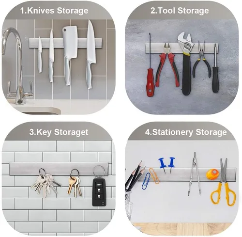 Vista 8 de Ninonly 16 Inch Magnetic Knife Strip, Premium Stainless Steel Wall Mounted Kitchen Knives Bar,Space-Saving Powerful No Drilling Magnetic Knife Rack