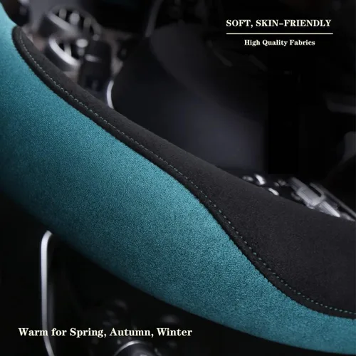 Vista 3 de Funda para volante en forma de D de gamuza suave, funda cálida universal de 15 pulgadas, color negro