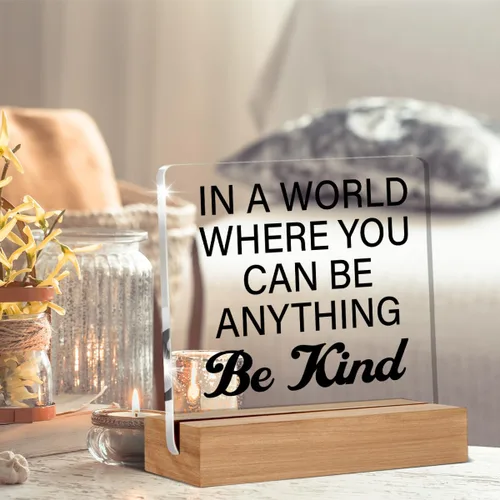 Vista 4 de Letrero decorativo de acrílico con soporte de madera para escritorio de oficina y estante de mesa