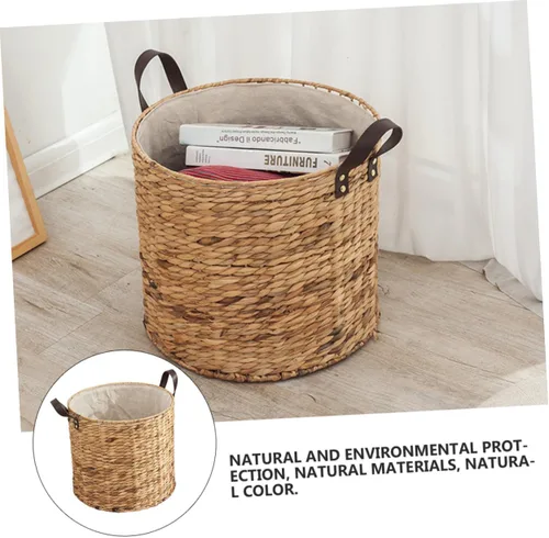 Vista 2 de Zerodeko Cesta de lavandería de mimbre, tejida a mano, lino de algodón natural, portátil, ahorro de espacio, accesorio de almacenamiento