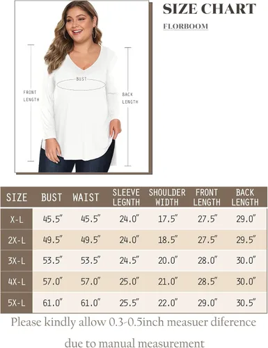 Vista 3 de Florboom Plus Size Womens Clothes ShortLong Sleeve V Neck Tops Casual Loose Fit Basics High Low T Shirts