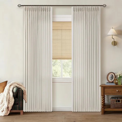 Vista 76 de TWODRAPES Burlywood - Cortinas plisadas de lino grueso de abedul de 96 Abedul Burlywood