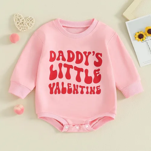 Vista 2 de SOLILOQUY Mameluco de manga larga con cuello redondo para el primer día de San Valentín para bebé niño y niña