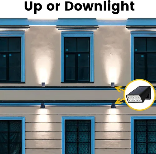 Vista 8 de Lámpara de pared para patio alimentada por energía solar, luces de terraza del atardecer al amanecer, 2 modos de rotación de 90°, luces de seguridad