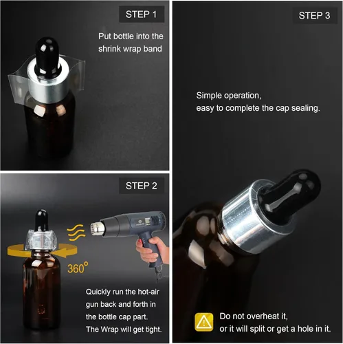 Vista 3 de Bandas retráctiles para botellas y frascos AOUKAR, sellos de envoltura termorretráctil, bandas termorretráctiles para tapa de frascos y botellas