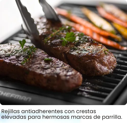 Vista 7 de Chefman Parrilla eléctrica para interiores sin humo con superficie de cocción antiadherente y perilla de temperatura ajustable de cálido a abrasador