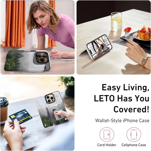 Vista 736 de LETO para iPhone 15 Pro Funda tipo cartera - Tapa tipo folio con patada - Diseños de moda - Tarjetero - Funda protectora para mujeres y niñas - 6.1