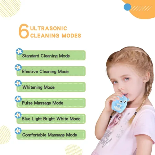 Vista 2 de Cepillos de dientes eléctricos para niños, en forma de U, cepillo de dientes automático sónico con 4 cabezales de cepillo, seis modos de limpieza