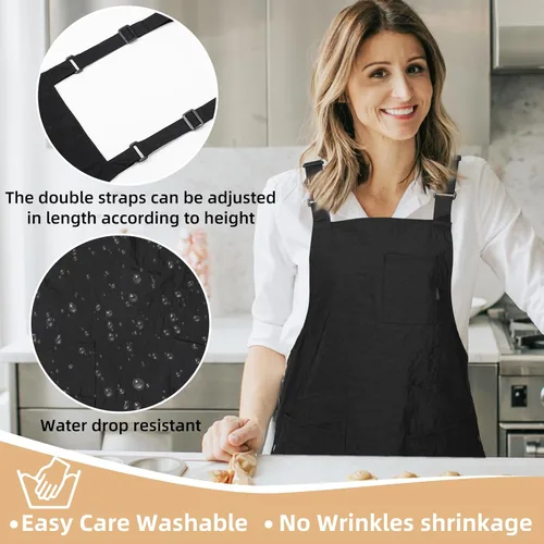 Vista 3 de Aprons for Women with Pockets Adjustable Double-Sided Wearable Durable Lightweight Chef Cooking Kitchen Restaurant