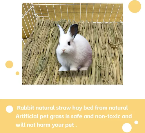 Vista 4 de Tapetes de hierba de conejo, tapete de paja tejida para cama de conejos, tapete de heno para dormir, conejito para dormir, cama tejida a mano