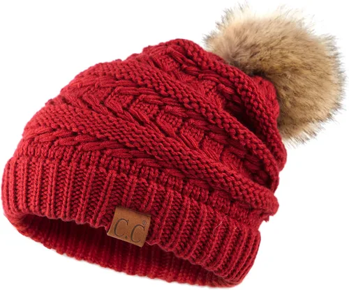 Vista 111 de Gorro unisex liso con pompón y ribete (HAT-43) de C.C Hatsandscarf Exclusives Marfil