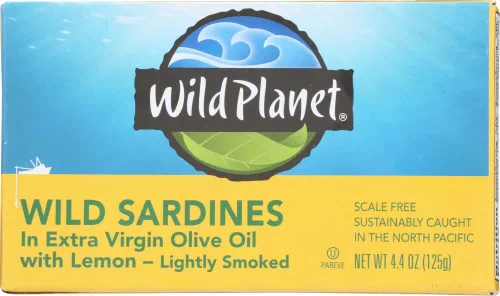 Wild Planet - Sardinas silvestres en aceite de oliva virgen extra con limón, latas de 4.375 onzas (paquete de 6) por Wild Planet