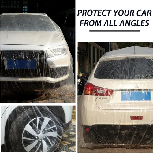 Vista 4 de Tallew 4 piezas Cubierta universal de plástico para coche 12.5 x 21.7 pies Desechable impermeable cubierta exterior completa con banda elástica