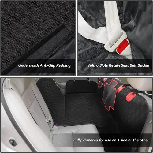 Vista 4 de DNA Motoring Funda de asiento de coche para perro, funda para asiento trasero para mascotas, 100% impermeable, a prueba de arañazos, antideslizante