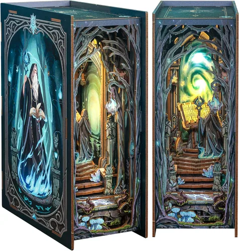 Vista 8 de Kit de Rincón de Libros Cutefun - Kit de Construcción de Casa de Muñecas en Miniatura para Estantería, Kits de Rincón de Libros para Adultos