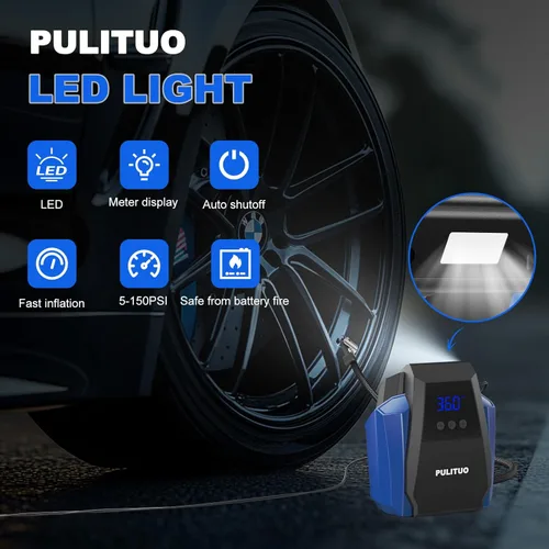 Vista 3 de PULITUO Compresor de aire portátil para inflador de neumáticos, accesorios de automóvil, bomba de aire de 12 V CC para neumáticos de automóvil
