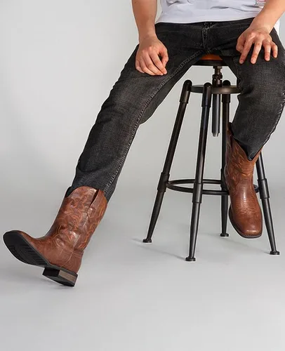 Vista 3 de Botas vaqueras para hombre Botas occidentales para hombre con bordado, antideslizantes, punta cuadrada, botas de tobillo de tacón grueso, duraderas