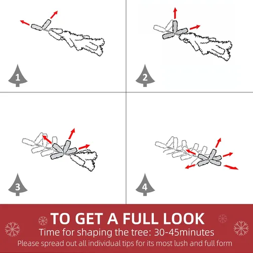 Vista 4 de HOMCOM Árbol de Navidad artificial de pino flocado de nieve sin luz de 7.5 pies de alto con ramas realistas, verde