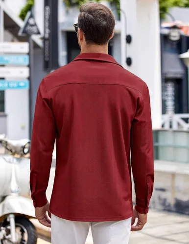 Vista 3 de COOFANDY Camisas casuales con botones para hombre de manga larga sin arrugas
