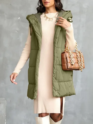 Vista 5 de Danedvi Chaleco de invierno con capucha para mujer, con cremallera lateral, casual, sin mangas, abrigo largo