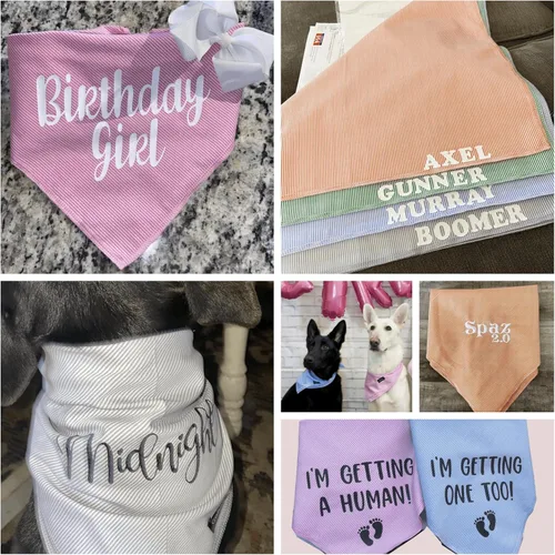 Vista 5 de Pañuelos para perros con estampado de rayas azules y pechera ajustable para razas de perro, lindo pañuelo de algodón para perros pequeños y XS