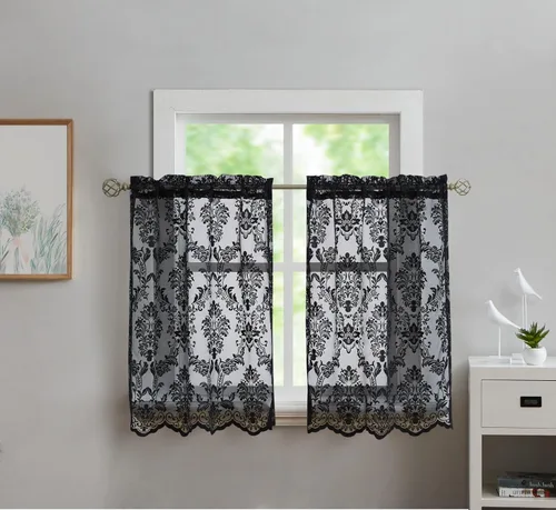 Cortinas de encaje LinenZone para cocina. Tratamiento para ventana de cocina o ventana pequeña. Las capas de café se pueden combinar con swags o