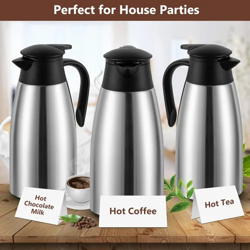 Vista 4 de Jarra térmica de café de 68 onzas, frasco aislado al vacío de doble pared de acero inoxidable, dispensador de café para mantener bebidas y agua
