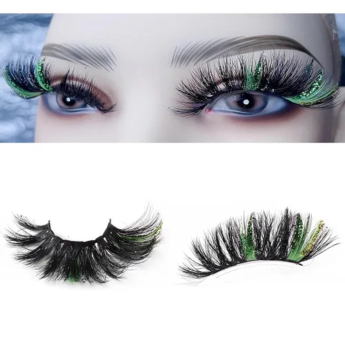 VNHTT - Pestañas con purpurina de 0.98 pulgadas, pestañas 3D esponjosas de visón con color, pestañas de colores, pestañas postizas gruesas