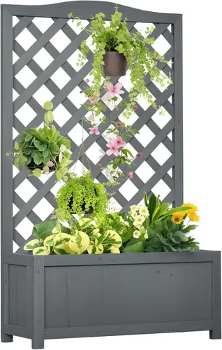 Vista 17 de Outsunny - Macetero de jardín elevado con enrejado arqueado para plantas trepadoras de enredadera, flores colgantes, macetero de madera