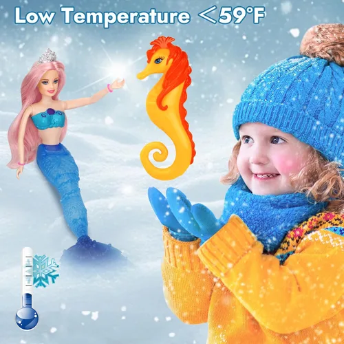 Vista 3 de BETTINA Muñeca mágica de sirena que cambia de color, juguete de princesa sirena con caballito de mar y accesorios para muñecas, cabello rosa