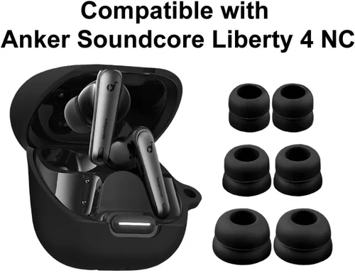 Vista 2 de A-Focus Compatible con Soundcore Liberty 4 NC Case Ear Tips Set, funda de goma de silicona, 3 pares de almohadillas de doble brida y mosquetón, kit