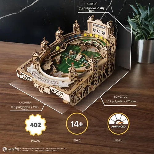 Vista 2 de UGEARS Máquina de Pinball Quidditch de Harry Potter - Rompecabezas 3D de madera para adultos para construir, kits de modelo mecánico de madera