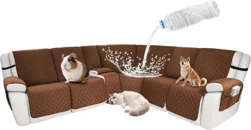 Vista 13 de Fundas impermeables para sofá reclinable seccional en forma de L, 7 piezas, antideslizantes, lavables, juego de fundas reclinables para mascotas