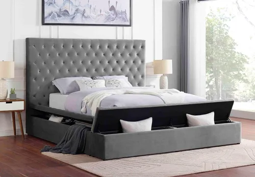 Vista 5 de Yumi - Cama de plataforma tapizada de terciopelo de perfil bajo, color Negro